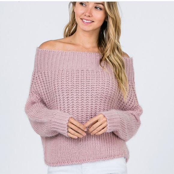 SOLD OUT Blush Pink Off Shoulder Knit Long Sleeve Sweater - Picture 2 of 8